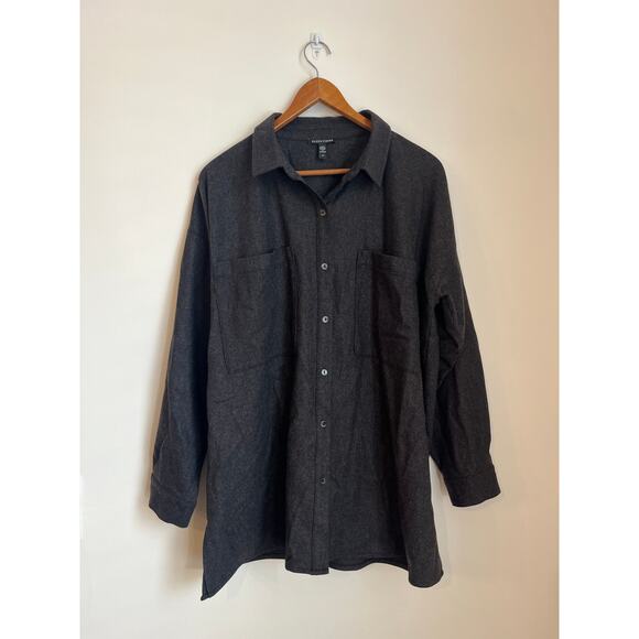 Eileen Fisher Soft Wool Flannel Classic Collar Shirt Women’s Size Large Gray - Picture 1 of 7